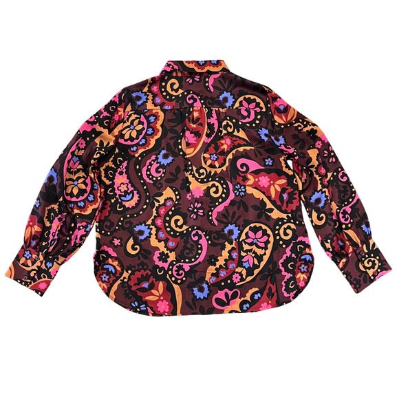 Ann Taylor Plum Rose/Burgundy Classic Paisley Button Down Blouse - SIZE SP - Picture 2 of 9